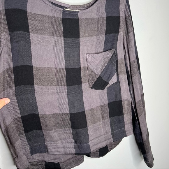 NWT Cloth & Stone Plaid Black And Gray Crop Top - Picture 3 of 7